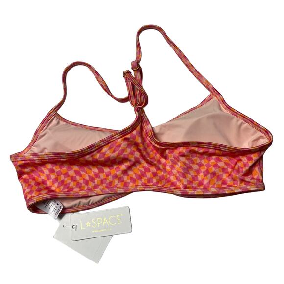 L*SPACE Pamela Bikini Top Heat Waves Pink Abstract Racerback Lined Size XL NEW - Picture 4 of 7